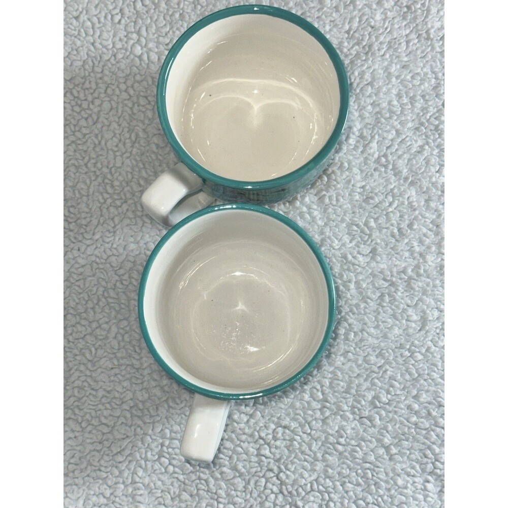 2 Pioneer Woman Flea Market Floral Turquoise & Yellow Footed Coffee Mug Tea Cup - Picture 3 of 5